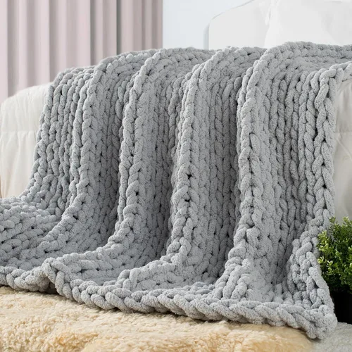 Miniatura 15 de Carriediosa Manta de Punto Grueso 50" x 60", 100% Hecha a Mano, Grande con Hilo de Felpilla en Bucle, Mantas Suaves y Esponjosas para Sofá, Cama