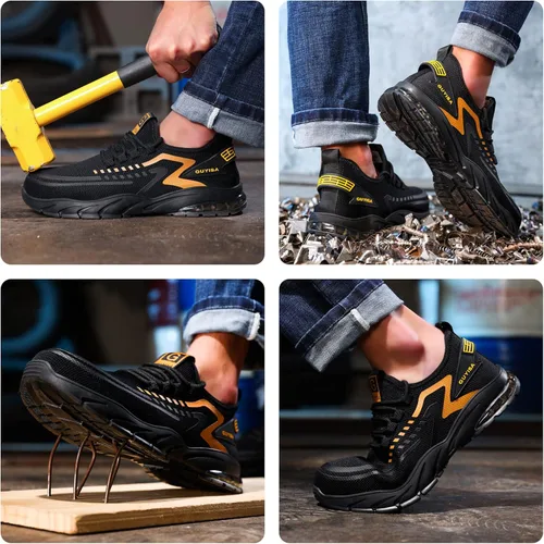 Miniatura 5 de GLANOUDUN Zapatos de punta de acero para hombres y mujeres, zapatos de seguridad ligeros y cómodos para hombres con punta de acero ancha, zapatos