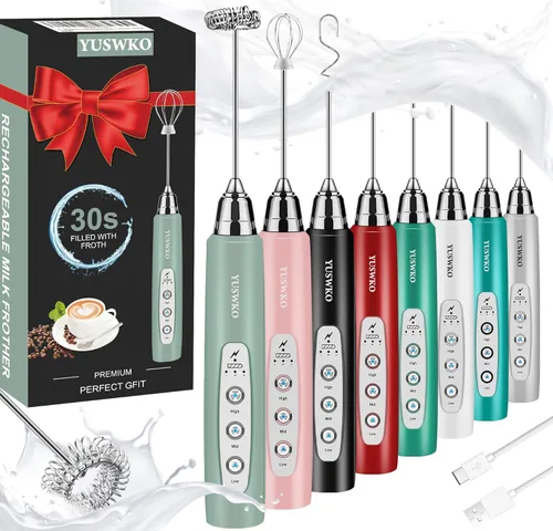 Miniatura 43 de YUSWKO - Espumador de leche recargable de mano con 3 cabezas, mezclador de bebidas con 3 velocidades ajustables para latte, cappuccino, chocolate