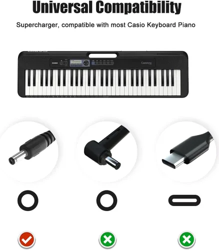 Miniatura 6 de SOLICE Adaptador de carga de 9,5 V para teclado Casio Cargador de piano compatible con Casio Piano ADE95100LU fuente de alimentación LK-135 WK-225