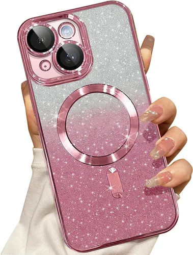 Miniatura 30 de Misscase Funda magnética compatible con iPhone 14 con purpurina y protector de lente de cámara, protección completa, compatible con MagSafe