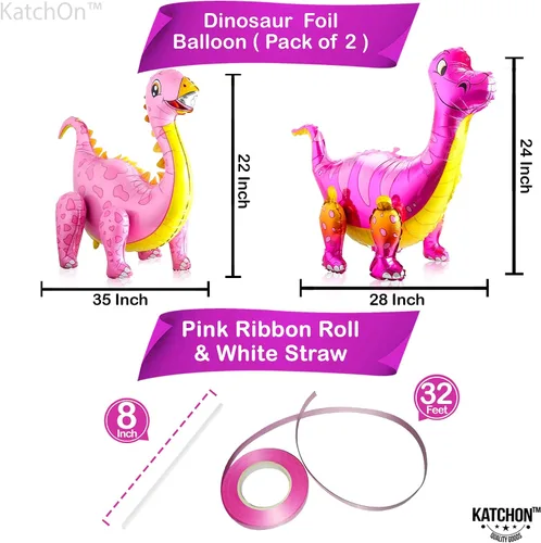 Miniatura 6 de KatchOn, Combo de globos grandes de dinosaurio rosa, 35 pulgadas, paquete de 3, globos de dinosaurio rosa 3D para fiesta de cumpleaños, globos