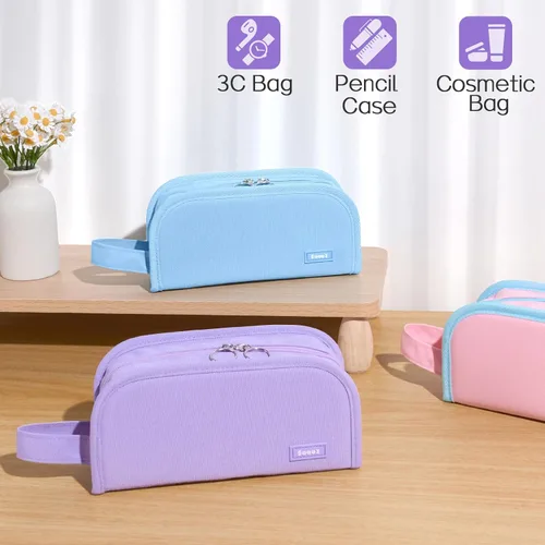 Miniatura 4 de Sooez - Estuche para lápices con apertura amplia, estuche organizador de gran capacidad para artículos de papelería, bolsa estética para lápices