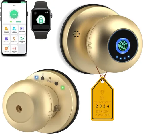 eLinkSmart Cerradura de puerta de huella dactilar, perilla inteligente de puerta de bola con llave sin llave para puerta de entrada para dormitorio,