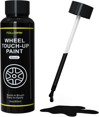 Miniatura 6 de FOLLOWIN Pintura de retoque para llantas negras para automóviles, kit de reparación de pintura para ruedas negras, reparación de arañazos en llantas