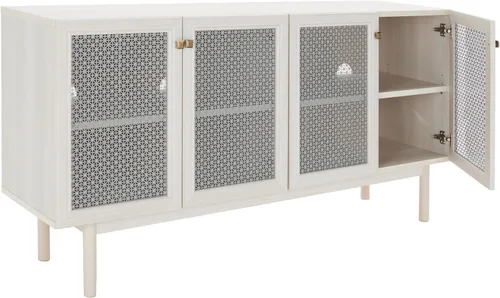 Miniatura 14 de SAFAVIEH Piran Soporte de TV para pantalla plana de hasta 70 pulgadas, nogal y dorado, 4 puertas con almacenamiento interior, consola multimedia