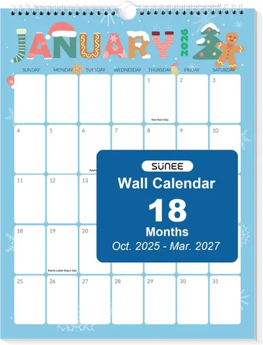 Miniatura 10 de SUNEE Calendario de pared 2026 de 18 meses, octubre de 2025 a marzo de 2027, 14.5 x 11.5 pulgadas, cuadrícula grande para colgar con papel grueso