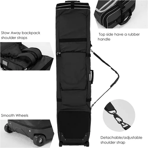 Miniatura 5 de XCMAN Bolsa de snowboard con ruedas de 63 a 75 pulgadas de longitud ajustable para botas de snowboard de viaje aéreo