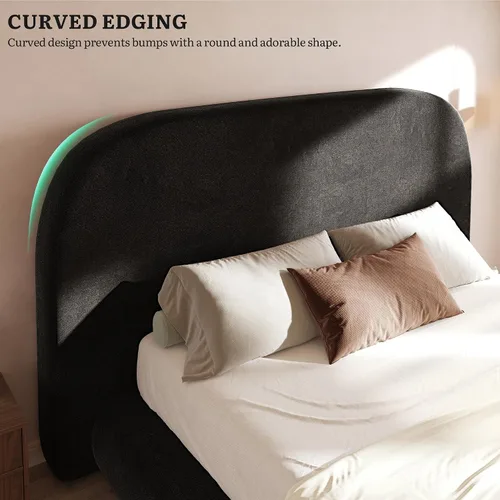 Miniatura 6 de YITAHOME Base de cama tamaño Queen, plataforma tapizada de terciopelo con cabecero, cama de nube suave con estribo, esquinas redondeadas, fácil Negro