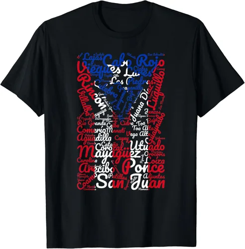 Pueblos en la bandera de Puerto Rico Cities of Puerto Rico - Camiseta Negro S