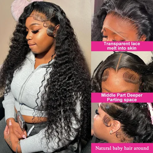 Miniatura 2 de Pelucas de cabello humano ondulado profundo con encaje frontal de 30 pulgadas, pelucas rizadas para mujeres negras, pelucas de encaje frontal