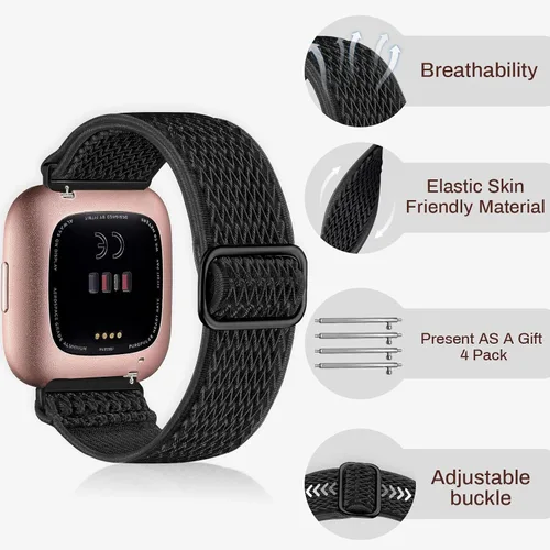 Miniatura 4 de Paquete de 6 bandas de nailon compatibles con Fitbit Versa, banda de repuesto suave, elástica, ajustable y elegante, adecuada para hombres y mujeres