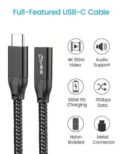 Miniatura 2 de Cable de extensión USB C, 2 pies / 2.0 ft USB 3.1 Gen 2 tipo C macho a hembra cable extensor compatible con PD 100W/10Gbps/4K @60Hz salida de video