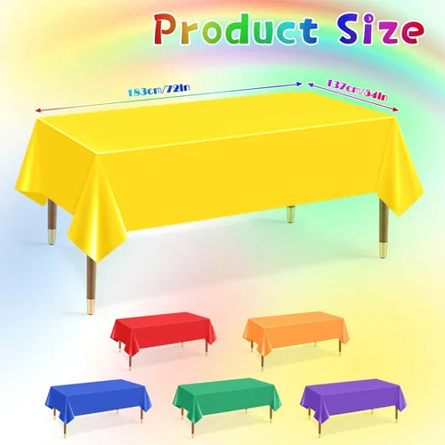Miniatura 5 de Mwellewm 6 manteles de plástico desechables, mantel de arcoíris de colores surtidos, rectangular de neón colorido a granel sólido para cumpleaños