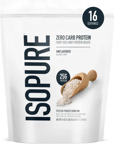 Isopure-Aislado de proteína de suero de leche en polvo 100% puro, sin carbohidratos/lactosa/gluten, c/vitaminas, sin sabor, 0.88 oz (25 g) por