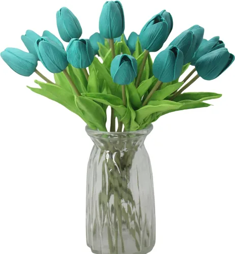 Miniatura 23 de Tulipanes artificiales, 10 cabezas, mini flores artificiales de tacto real, tulipán falso para decoración del hogar, boda, fiesta, ramo de flores
