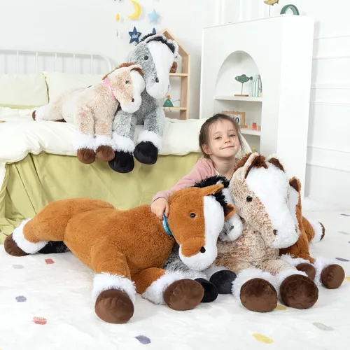 Miniatura 4 de MaoGoLan Peluche de caballo grande para niño, juguete de peluche de caballo grande para niña, poni montable de peluche para niños, almohada