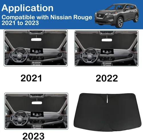 Miniatura 7 de Parasol para parabrisas para Nissan Rogue 3ª generación 2021 2022 2023 (no para Rogue Sport), pantalla plegable para ventana delantera, bloquea