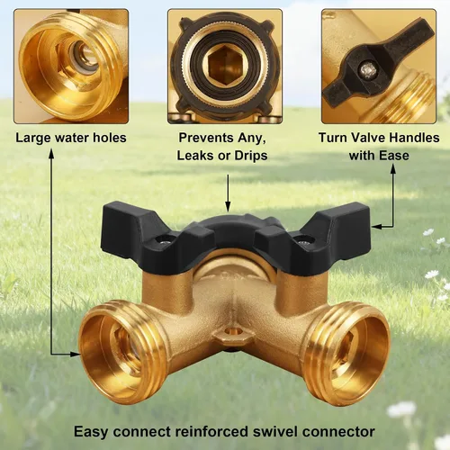 Miniatura 2 de Biswing Divisor de Manguera de Jardín de 2 Vías, Conector de Grifo de Latón Resistente Divisor, Divisor en Y 2 Válvulas con 2 Arandelas de Goma