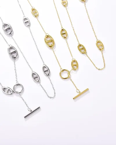 Miniatura 2 de LeoYletc Collar largo para mujer, acero inoxidable, chapado en oro de 18 quilates, joyería de moda