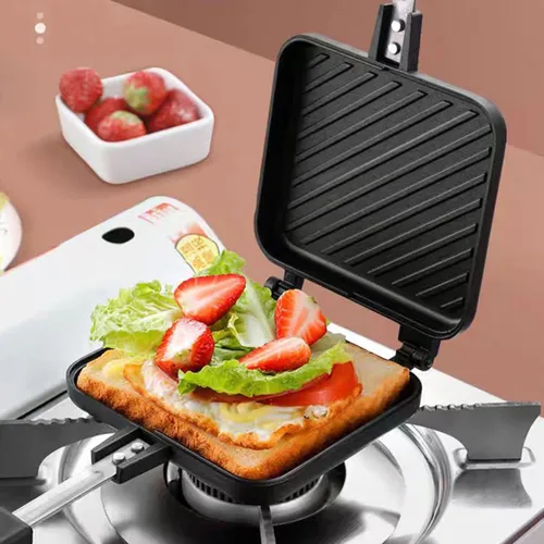 Miniatura 6 de Sandwichera, sartén para hacer panini a la parrilla con platos antiadherentes, prensa para sándwiches tostados para estufa, sartén de aluminio