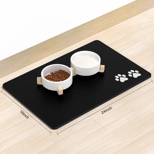 Miniatura 2 de Rnivvi Tapete de comida para perros, base de 16" x 24" pulgadas, tapete absorbente para tazones de perros y gatos para comida y agua, bonita