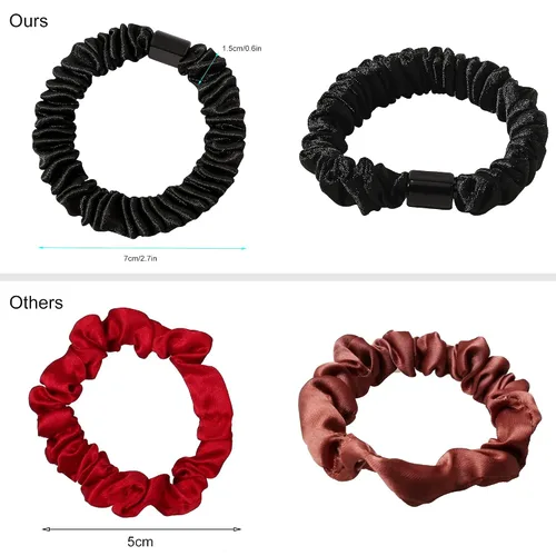 Miniatura 2 de Ivyu, ligas de cabello de seda satinada negras pequeñas mini scrunchy para mujeres, accesorios para cabello grueso, lindos, suaves, sin