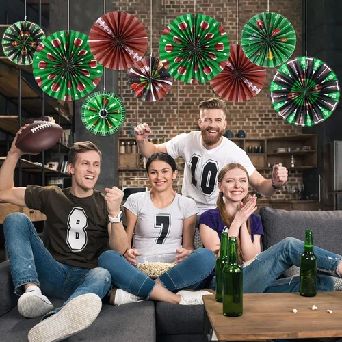 Miniatura 5 de Outus 9 piezas de decoración de fiesta de fútbol para colgar abanicos de papel de fútbol, béisbol, aula, decoración de pared de techo para deportes