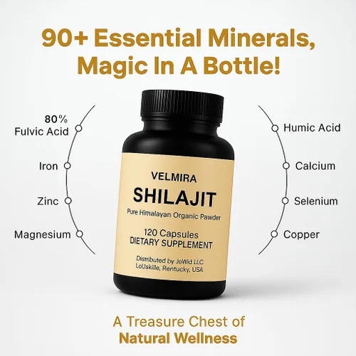 Miniatura 2 de Velmira. Shilajit Cápsulas de resina pura del Himalaya. 1000 mg, verificado en laboratorio, naturales para hombres y mujeres, más de 85 minerales