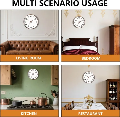Miniatura 8 de Reloj de pared de grano de madera, silencioso sin tictac, funciona con pilas, 8 pulgadas, números grandes y fáciles de leer, reloj analógico moderno