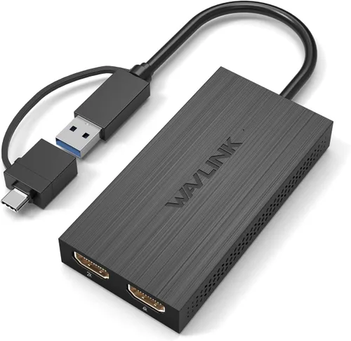 WAVLINK Divisor HDMI de pantalla extendida para monitor doble, adaptador USB A o USB-C a HDMI dual, pantalla multimonitor, 3 pantallas separadas
