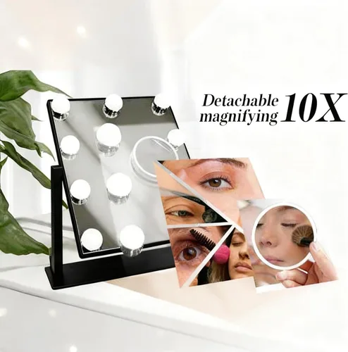 Miniatura 3 de Espejo de tocador de maquillaje con luces LED, espejo de maquillaje desmontable de 10 aumentos, espejo de maquillaje Hollywood con iluminación