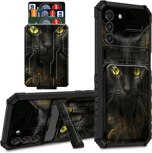 Miniatura 32 de Funda tipo cartera para Samsung Galaxy S22 Ultra con soporte para tarjeta de crédito y soporte de doble capa de policarbonato duro de PC suave TPU a