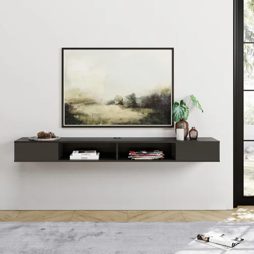 Miniatura 4 de WAMPAT Soporte de TV flotante negro de 70 pulgadas, centro de entretenimiento de montaje en pared para TV de 75 pulgadas, consola multimedia