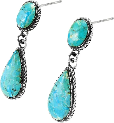 Miniatura 3 de Pendientes turquesa de plata de ley 925 auténtica turquesa (estilo seleccionado), Metal, Turquesa