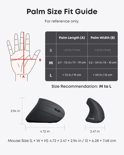 Miniatura 5 de Mouse óptico, ergonómico, vertical e inalámbrico 2.4G de Anker, modelos 800/1200/1600 ppp, con 5 botones y en color negro