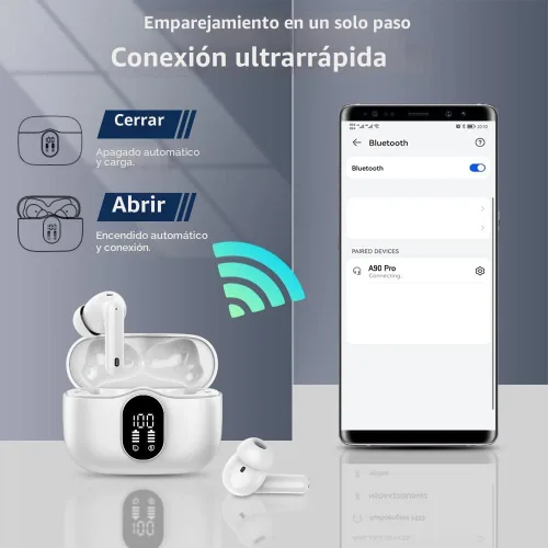 Miniatura 5 de Btootos Auriculares Inalámbricos Bluetooth 5.4 Audífonos Estéreo con Graves Auriculares Intrauditivos con Micrófono con Cancelación de Ruido Blanco