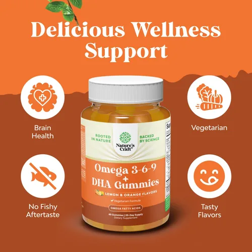 Miniatura 2 de Gomitas Omega 3 para adultos – Gomitas vegetarianas Omega 3 6 9 DHA para la salud cerebral y del corazón y apoyo articular – Suplemento a base
