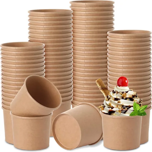 Miniatura 9 de Honeydak 100 tazas de sopa de helado de papel de 8 onzas, cuencos desechables de papel kraft, aperitivos fríos y calientes, yogur, postre, tazas