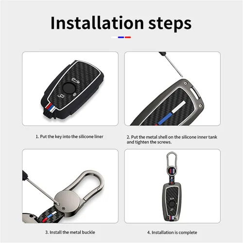 Miniatura 6 de Funda para llavero, llavero, carcasa de metal compatible con BMW 1 3 4 5 6 7 Series X3 X4 M5 M6 GT3 GT5 (Gunmetal y fibra de carbono)