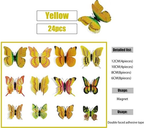 Miniatura 2 de 24 piezas de decoración de pared de mariposa, calcomanías de mariposa 3D para calcomanías de pared, decoración de mariposas magnéticas, calcomanías