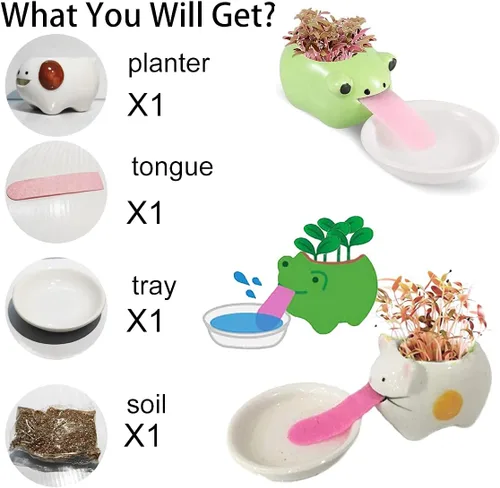 Miniatura 3 de Mini macetas de riego automático para suculentas, 1 paquete de maceta de cerámica animal con lengüeta y orificio de drenaje, maceta creativa