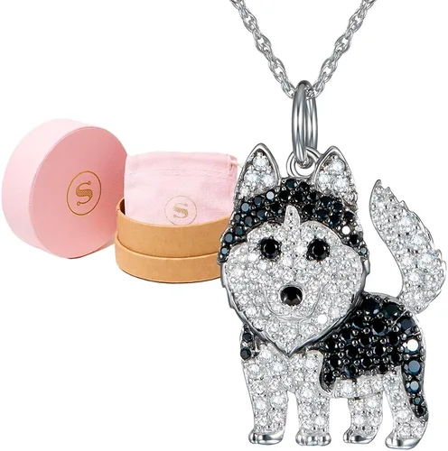 SCAMPER & CO Collar con colgante de raza de perro para mujeres y niñas, dije de cachorro de piedra preciosa auténtica y circonita cúbica, regalo de
