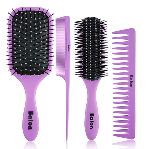 Miniatura 9 de Cepillo de pelo Balon para mujeres y hombres, juego de cepillo de paleta de 4 piezas, cepillo desenredante, peine para cabello largo, grueso, fino