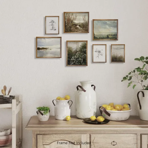 Miniatura 5 de Decoración de pared rústica francesa de 11 x 14 pulgadas, estilo bohemio, Art Deco Victoria, para baño, juego de póster moderno de cocina de granja