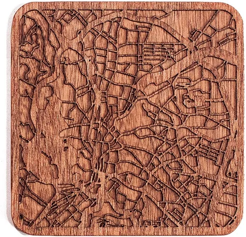 Miniatura 137 de Posavasos Amsterdam Map by O3 Design Studio, 1 pieza, posavasos de madera Sapele con mapa de la ciudad, hecho a mano, varias ciudades opcionales