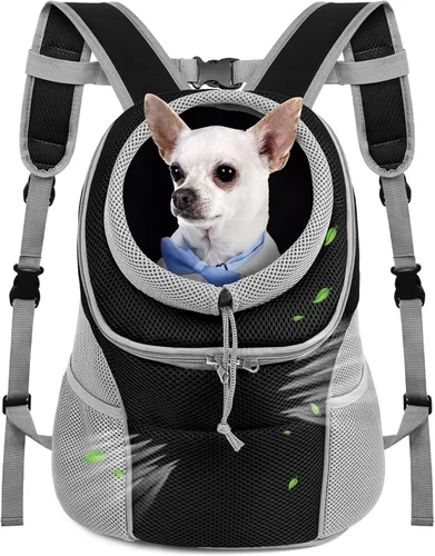 Miniatura 7 de WOYYHO Mochila Transportadora para Mascotas Perros, Mochila Frontal para Perros Pequeños, Mochila Transportadora Ventilada para Perros con Bolsillos