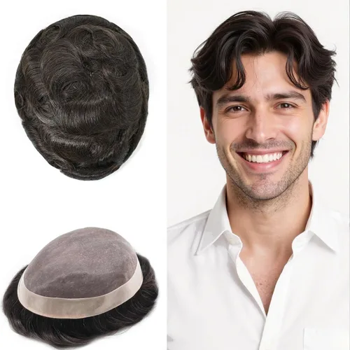 Miniatura 46 de Mens Toupee Hair Piece For Men Fine Mono Men Hair System Toupee For Men Hair Piece Real Human Hair System For Men Protesis Capilar Para Hombre 6x9