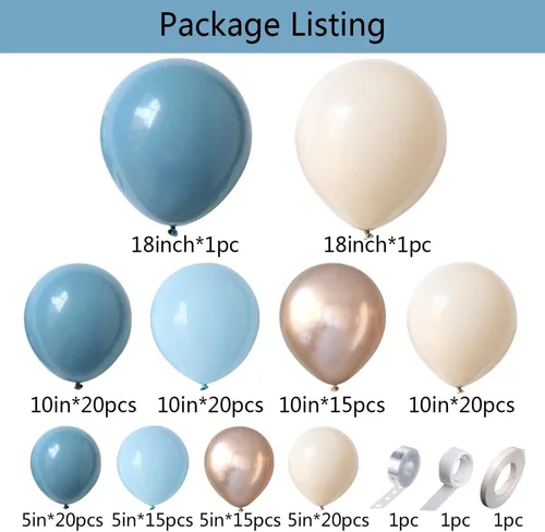 Miniatura 2 de Kit de Arco de Guirnalda de Globos Baby in Bloom, 150 Piezas de Globos de Látex Azul Bebé Polvoriento Blanco Arena Champán Dorado para Baby Shower