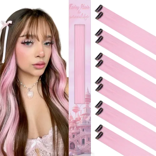 Miniatura 17 de Wennalife 12 piezas de extensiones de cabello azul con clip, extensiones de cabello con clip de colores para niños, pinzas de cabello arcoíris